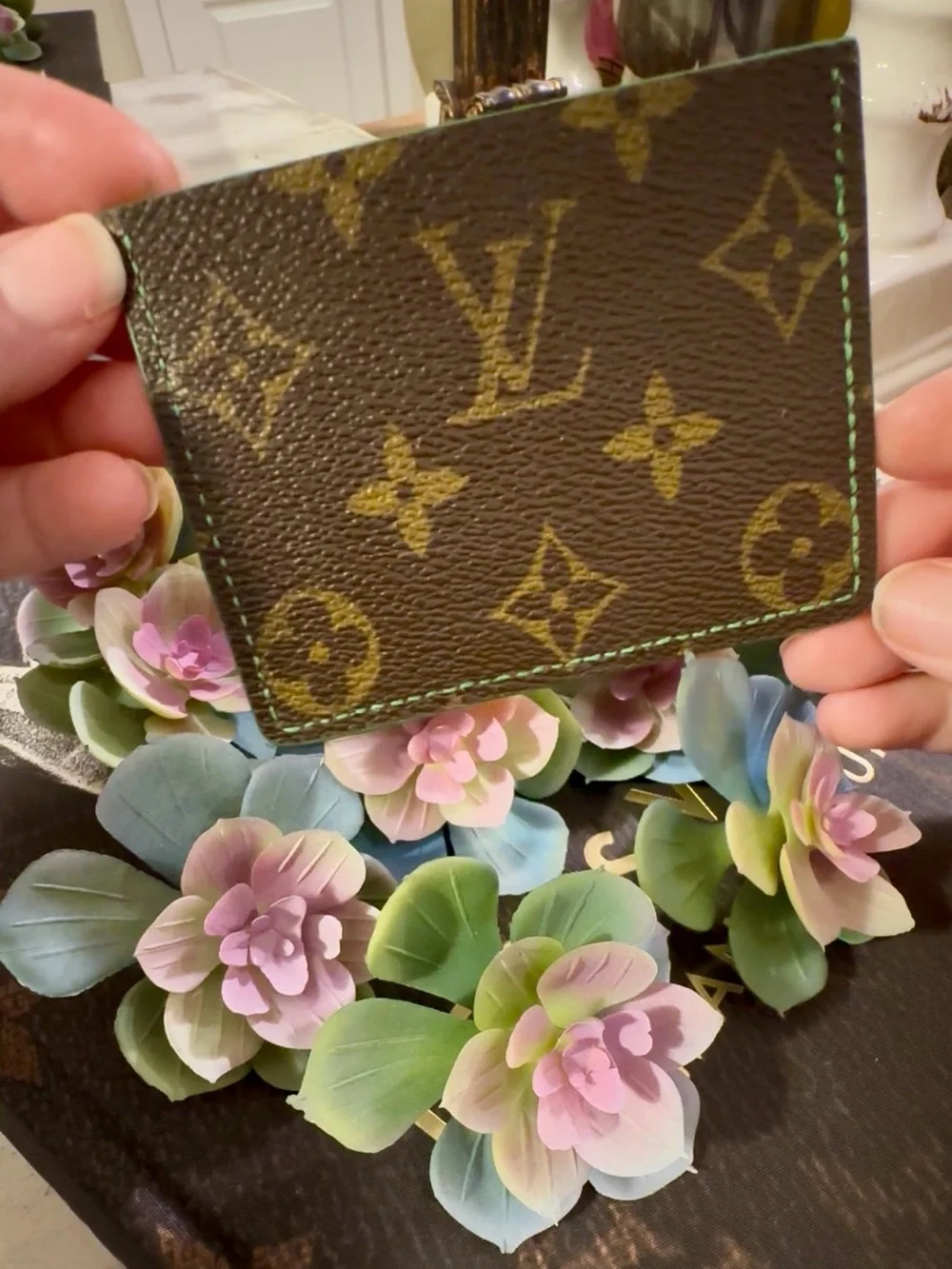 Exotic Green Stingray & Leather Card Holder